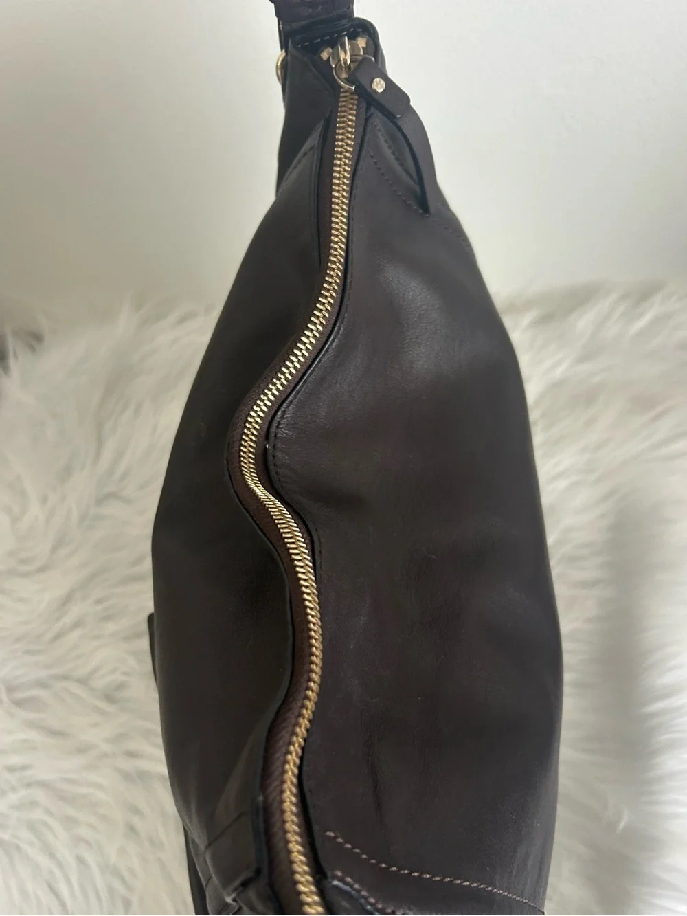 Kate Spade Brown Leather Hobo Shoulder Bag Large Dual Pocket Purse